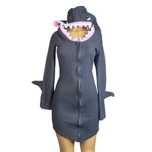 Leg Avenue Cozy Shark Halloween Costume Gray Fleece Hoodie Mini Dress Size Large
